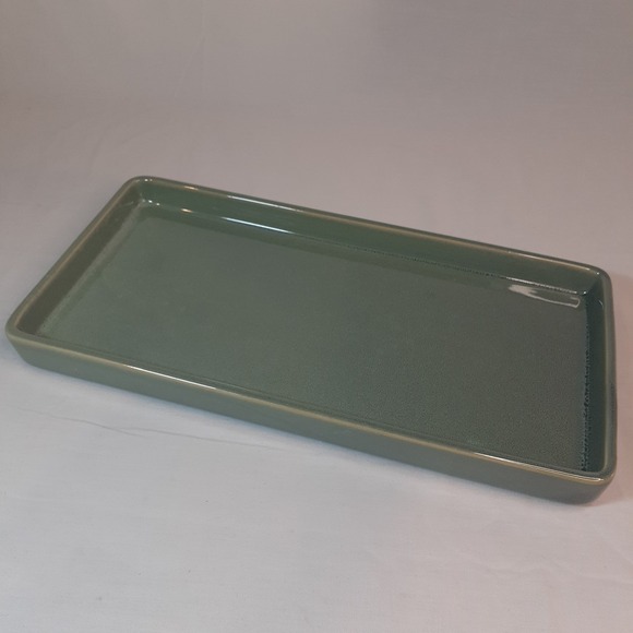 Green Ceramic Glazed‎ Trinket Tray Serving Tray Decor 12x6x1 - Picture 1 of 11